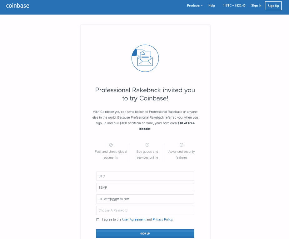 التسجيل على منصة Coinbase